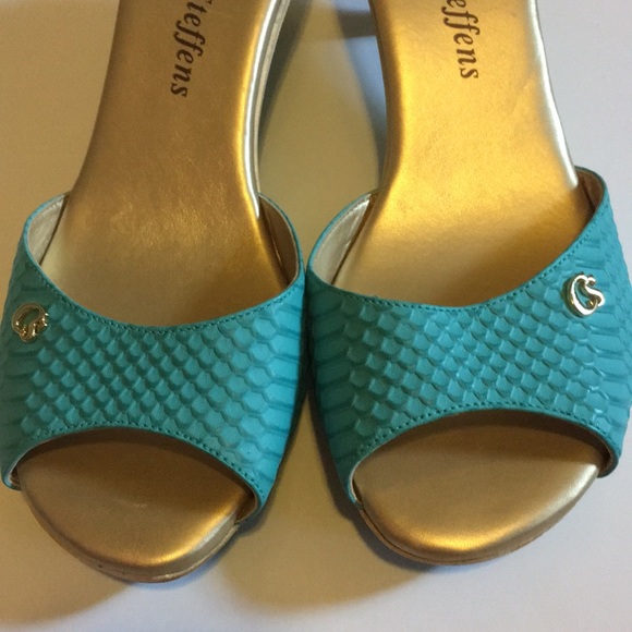 Carmen Steffens peep toe heels. Gold and green - Picture 8 of 8